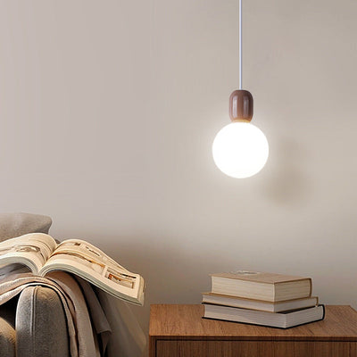 Modern Minimalist Round Ball Hardware Plastic 1-Light Pendant Light For Bedroom