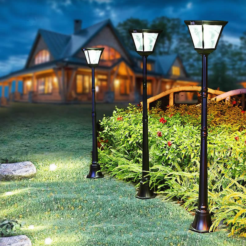 Traditional Chinese Solar Waterproof Aluminum Alloy Glass Cylinder LED Landscape Lighting Outdoor Light For Garden