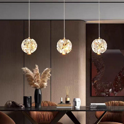 Contemporary Luxury Crystal Ball Hardware LED Pendant Light For Living Room