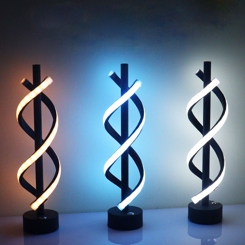 Contemporary Nordic Dual Spiral Wrapping Iron Strips LED Table Lamp For Bedroom