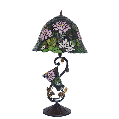 Traditional Tiffany Bouquet Iron Stained Glass Shade 3-Light Table Lamp For Bedroom