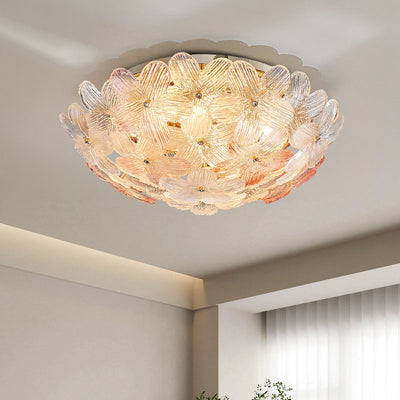 Modern Luxury Carbon Steel Glass Dome Floral 10/16 Light Semi-Flush Mount Ceiling Light For Living Room