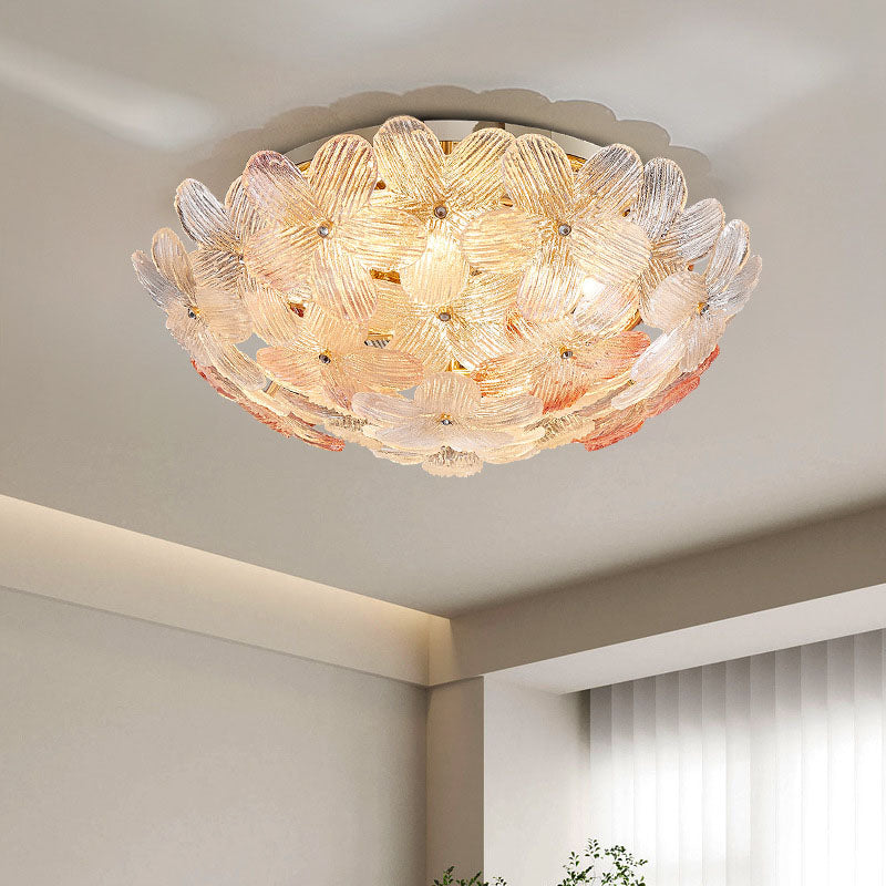 Modern Luxury Carbon Steel Glass Dome Floral 10/16 Light Semi-Flush Mount Ceiling Light For Living Room