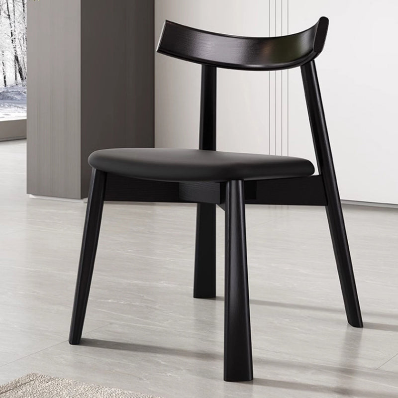 Contemporary Nordic Square Upholstered Curved Leather Wood Dining Chair Backrest For Dining Room