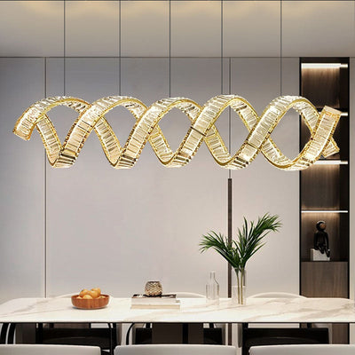 Modern Luxury Stainless Steel Crystal Double Loop Wave LED Chandelier For Dining Room