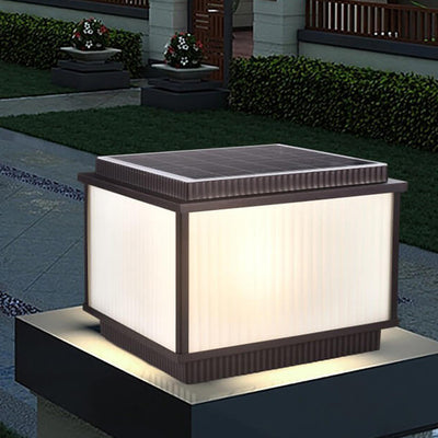 Modern Minimalist Solar Rectangle Aluminum Glass 1-Light Post Head Light  For Outdoor Patio