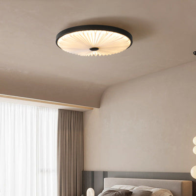 Contemporary Nordic Iron PVC Folding Fan Blade Pleat Round LED Flush Mount Ceiling Light For Living Room