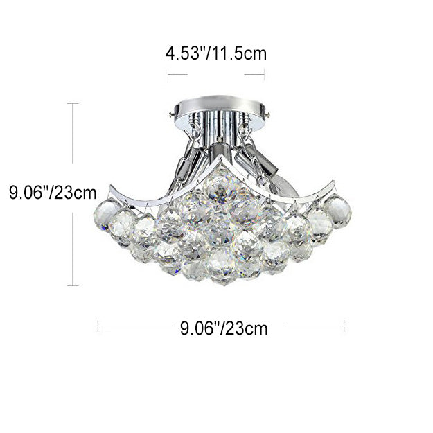 Contemporary Creative Diamond Orb Iron Crystal 3-Light Semi-Flush Mount Ceiling Light For Living Room