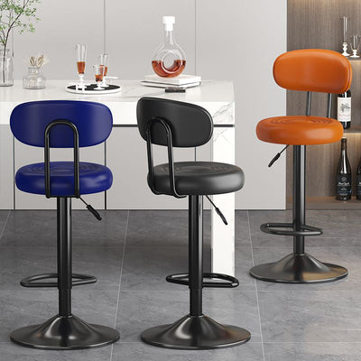 Contemporary Luxury Round Leather Upholstered Swivel Bar Stool Height Adjustable Footrest For Dining Room