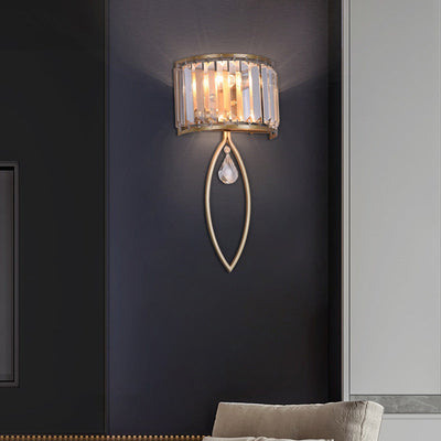 Modern Luxury Half Round Oval Iron Crystal 2-Light Wall Sconce Lamp For Bedroom