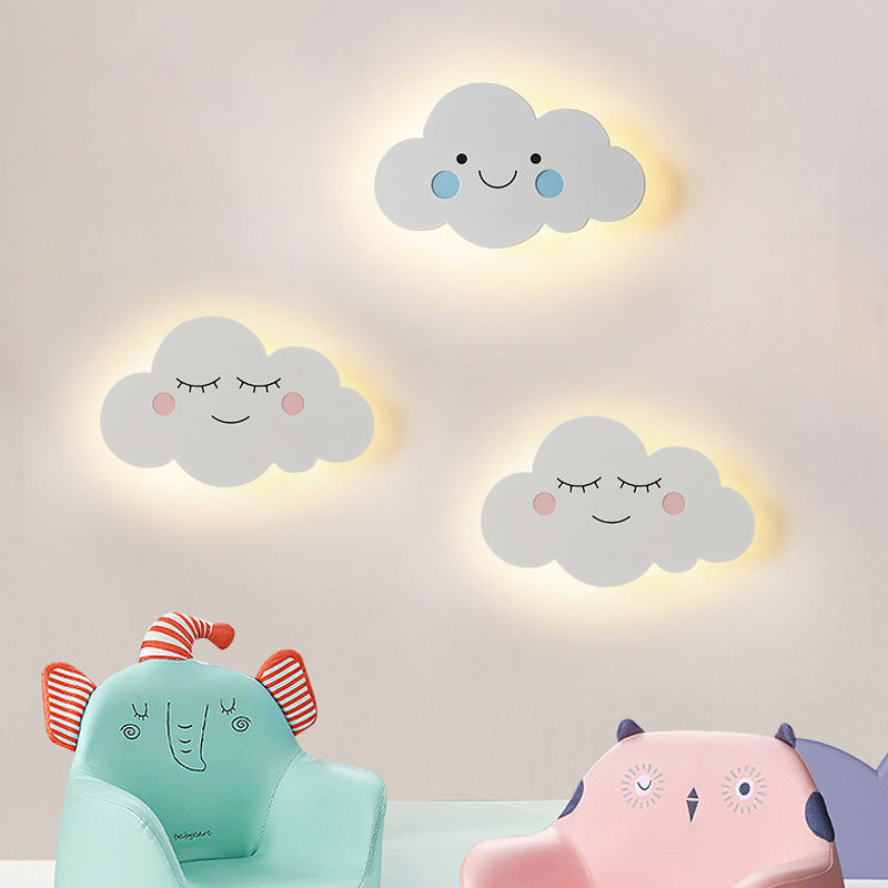 Contemporary Creative Cartoon Smiley Cloud Iron Acrylic Shade LED Kids Wall Sconce Lamp For Bedroom