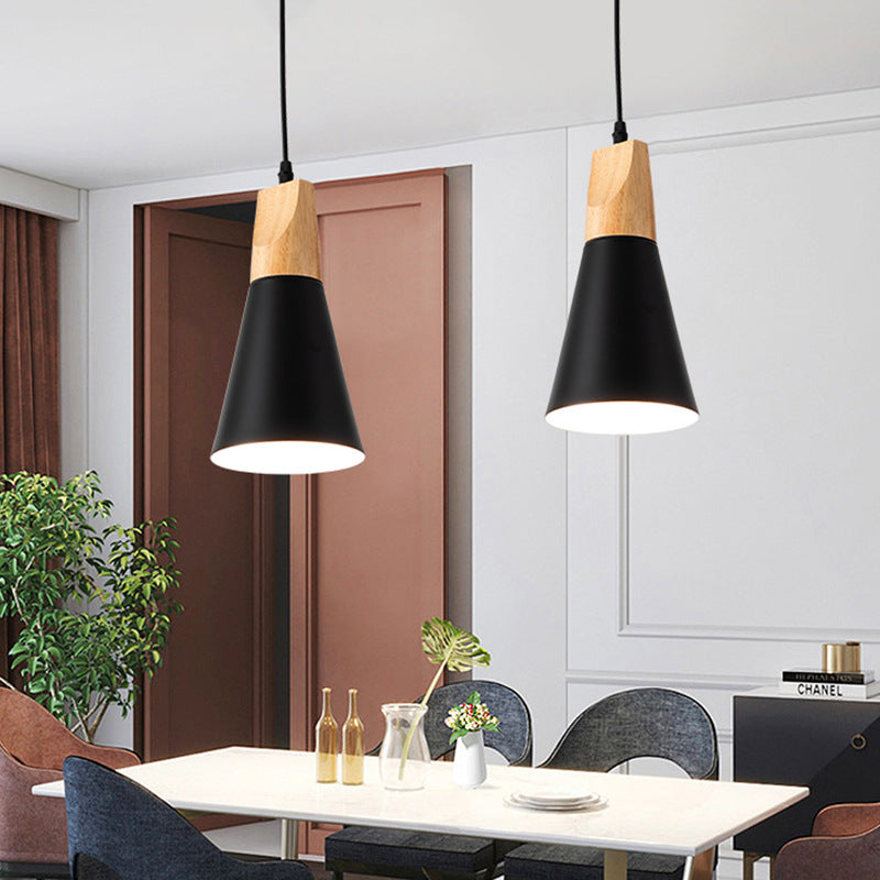 Modern Simplicity Cone Solid Wood Aluminum 1-Light Pendant Light For Living Room