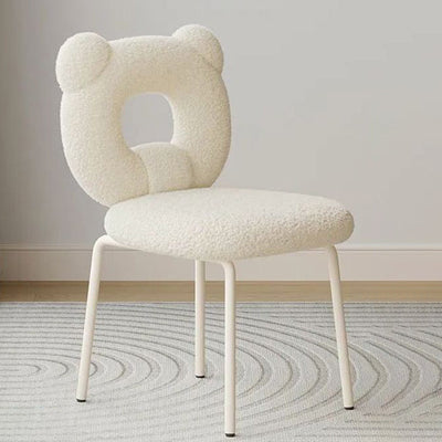 Modern Minimalist Round Bear Lambswool Fabric Metal Vanity Stool Backrest For Bedroom