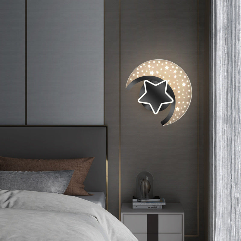 Contemporary Creative Kids Star Moon Acrylic Aluminum Iron LED Wall Sconce Lamp For Bedroom