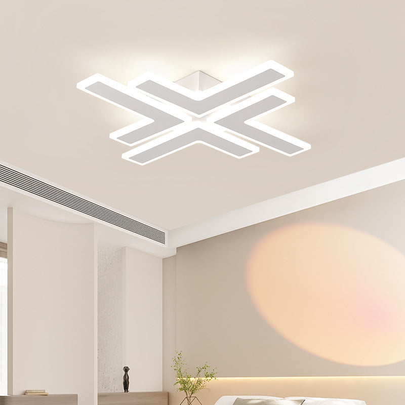 Modern Minimalist Line Square Round Iron Acrylic LED Semi-Flush Mount Ceiling Light For Bedroom