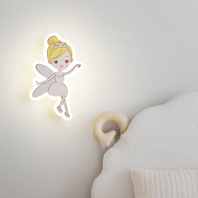 Contemporary Creative Acrylic Cartoon Fairy Astronaut Iron LED Kids Wall Sconce Lamp For Bedroom