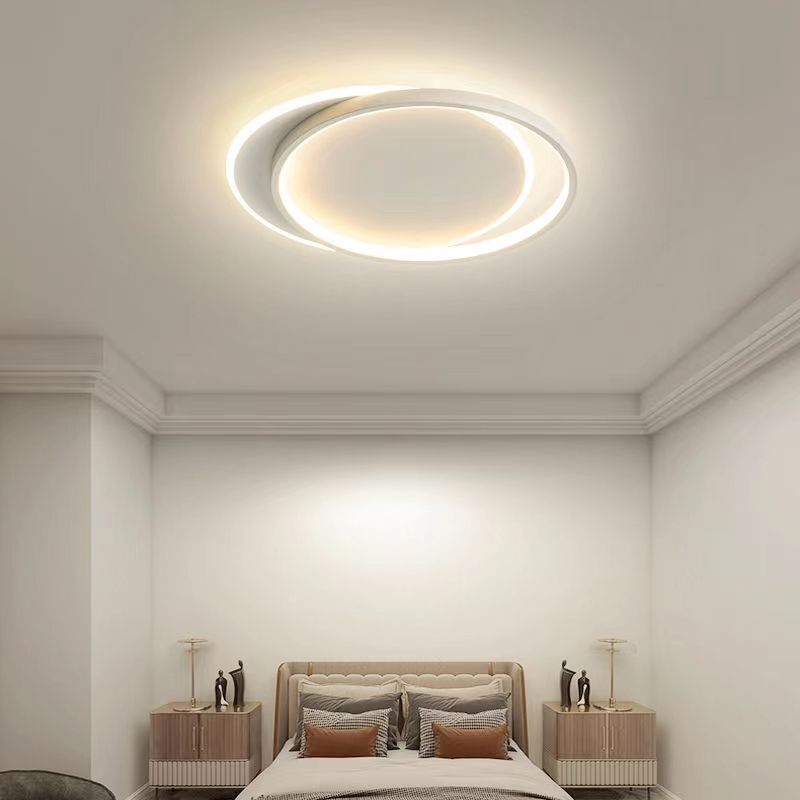 Modern Minimalist Two Round Aluminum Iron Acrylic Silicone LED Flush Mount Ceiling Light For Bedroom