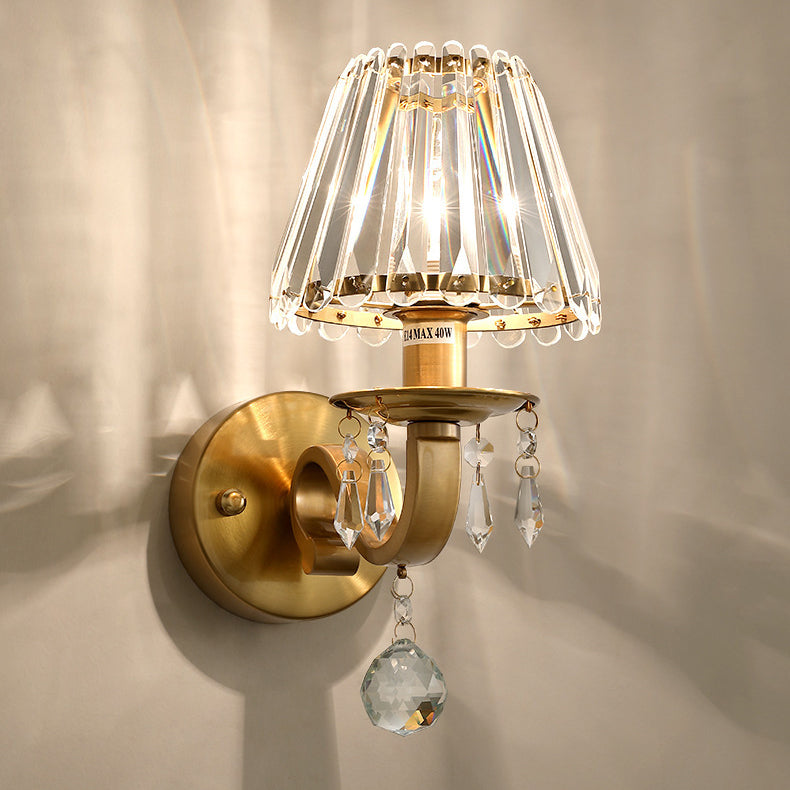 Contemporary Luxury Golden Finish Frame Crystal Shade 1-Light Wall Sconce Lamp For Living Room