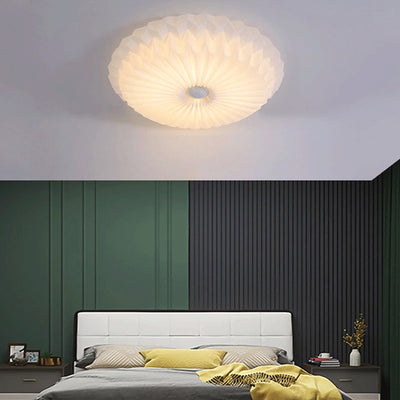 Modern Simplicity Metal Acrylic Round Pleated LED Flush Mount Ceiling Light For Bedroom