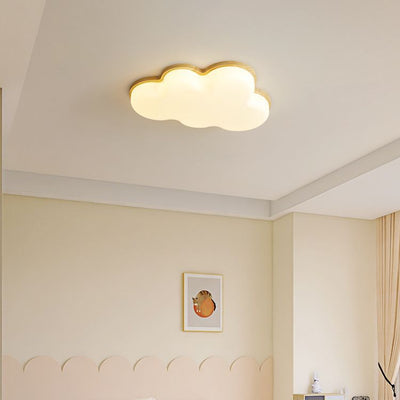 Modern Minimalist Cloud Shaped Rubberwood Acrylic LED Flush Mount Ceiling Light For Bedroom