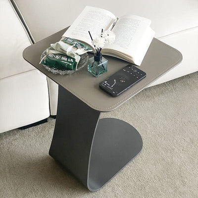 Contemporary Creative C-Shape Saddle Leather Carbon Steel End Table For Living Room