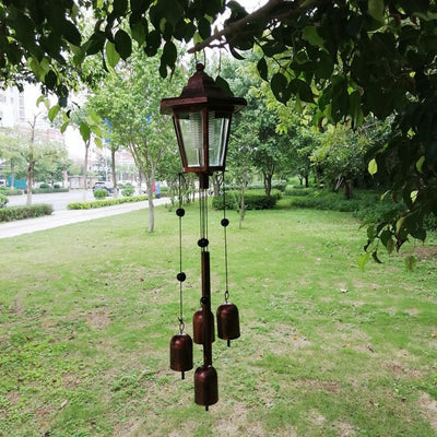 Traditional Farmhouse Solar Wind Chimes Hexagonal Metal LED Outdoor Light For Garden