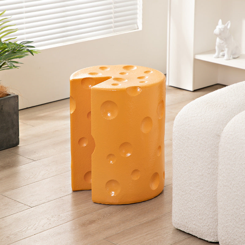 Contemporary Creative Kids Round Cylinder Cheese Resin Side Table For Bedroom