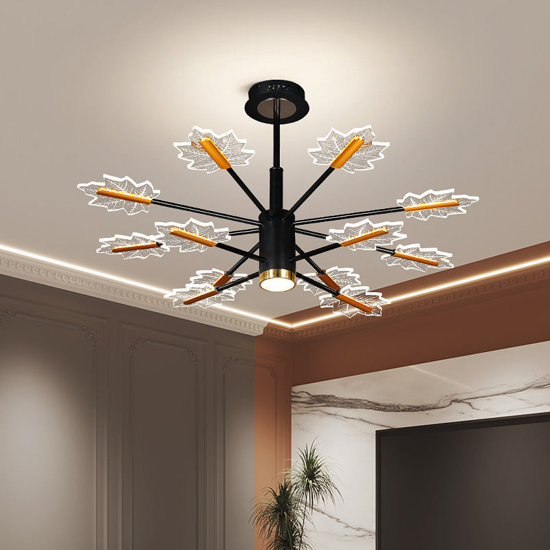 Modern Minimalist Branch Maple Leaf Iron Acrylic LED Chandelier For Living Room