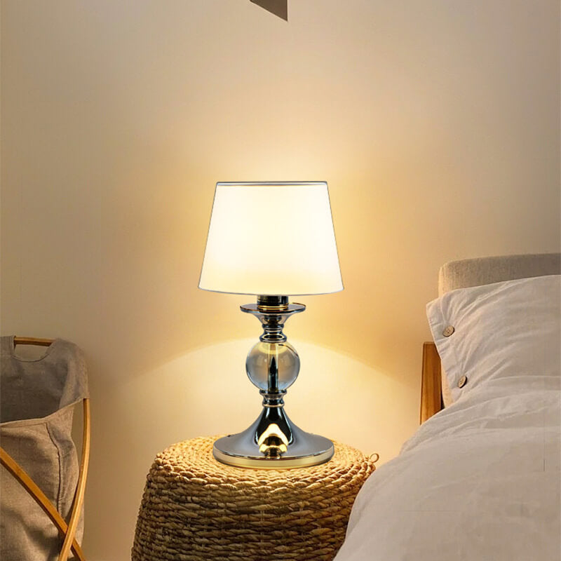 European-style Simple White Fabric Chrome Metal 1-Light Table Lamp