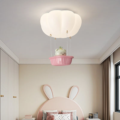 Modern Simplicity Kids PE Iron Pumpkin Hot Air Balloon Bear LED Flush Mount Ceiling Light For Bedroom