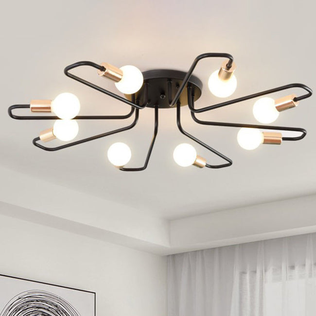 Contemporary Nordic Curved Tube Line Iron 6/8 Light Semi-Flush Mount Ceiling Light For Living Room