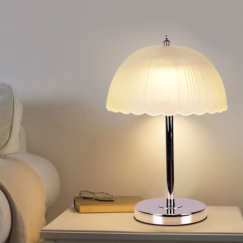 Contemporary Nordic Petal Dome Frosted Glass 1-Light Table Lamp For Bedroom