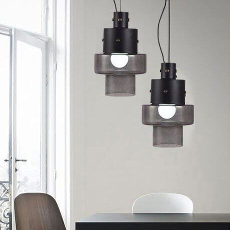 Nordic Minimalist Glass Barrel Shape Smoke Gray 1-Light Pendant Light