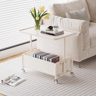 Modern Simplicity Tray Top Leather Storage Movable End Table 2-Tier For Living Room