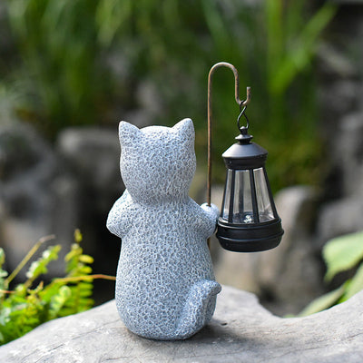 Contemporary Creative Solar Kitten Carry Lantern Resin Plastic LED Outdoor Light For Garden