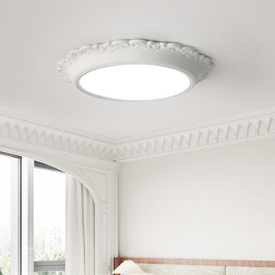 Modern Minimalist PU Engraved Round Edge Acrylic LED Flush Mount Ceiling Light For Living Room