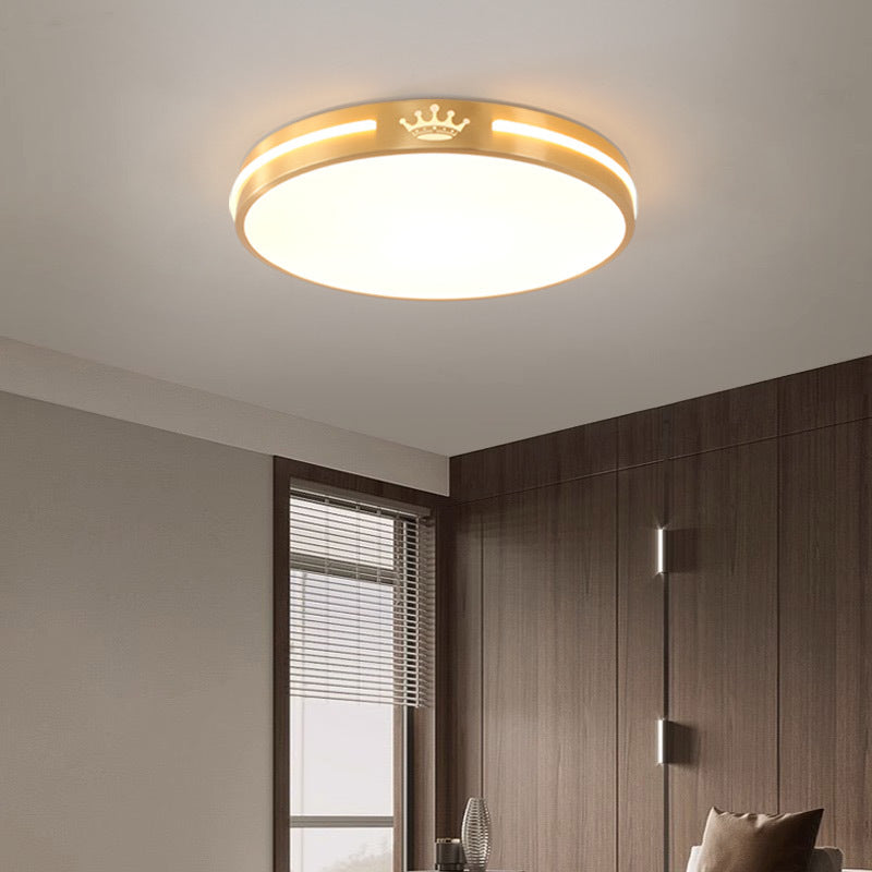 Modern Minimalist Round Crown Acrylic Copper LED Flush Mount Ceiling Light For Living Room