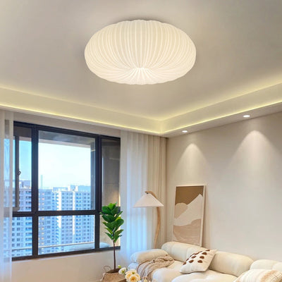 Modern Minimalist PE Pumpkin Shade Hardware LED Flush Mount Ceiling Light For Living Room