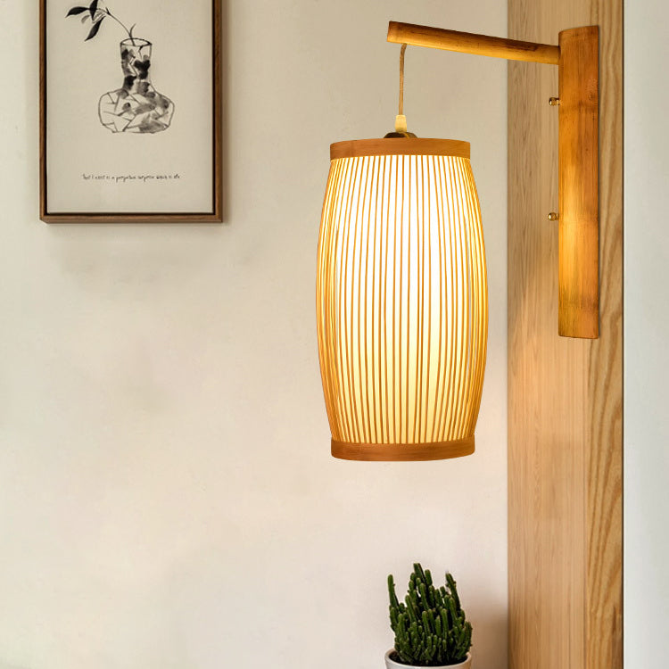 Traditional Japanese Cubic Bamboo 1-Light Wall Sconce Lamp For Living Room