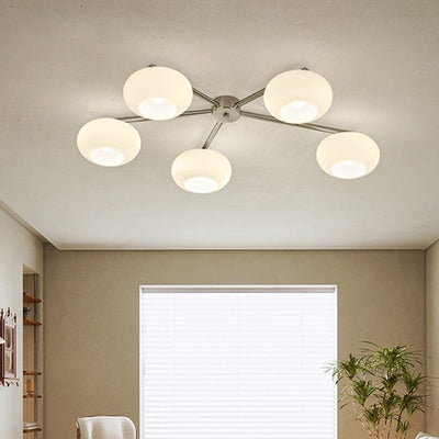 Modern Mid-Century Iron Glass Oval Shade 5-Light Semi-Flush Mount Ceiling Light For Living Room