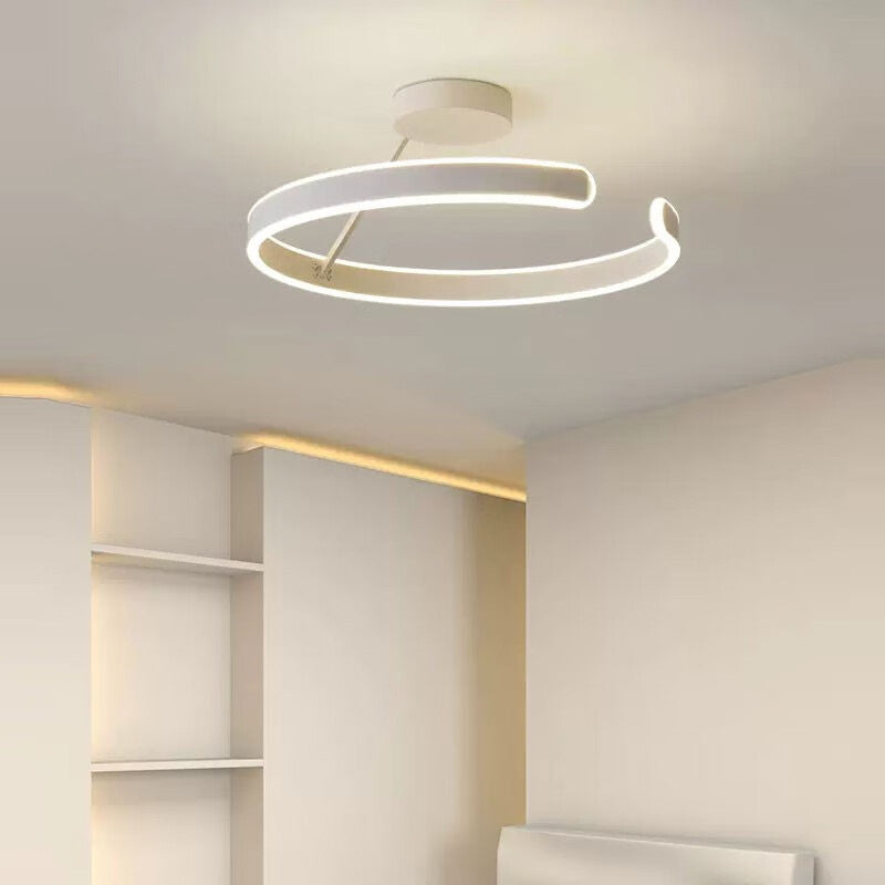 Modern Minimalist Round Aluminium Acrylic LED Semi-Flush Mount Ceiling Light For Bedroom