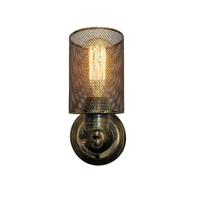 Traditional Farmhouse Iron Mesh Cylinder 1-Light Wall Sconce Lamp For Living Room