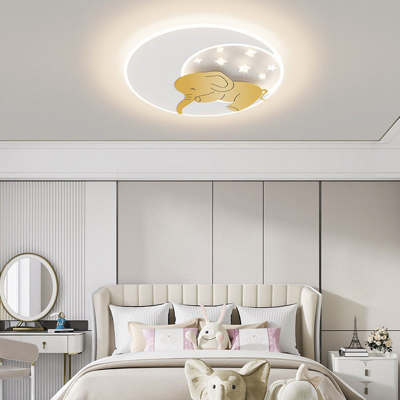 Lustre Plafonnier LED Rond en Fer Acrylique Créatif Contemporain Élégant avec Éléphant et Lapin pour Chambre 