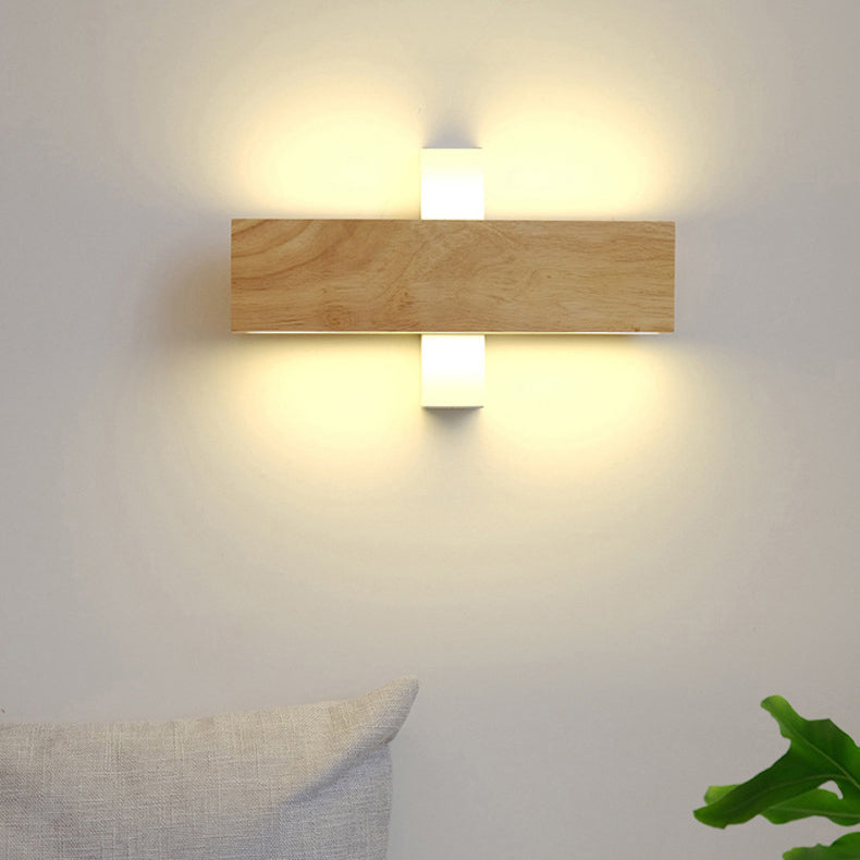 Contemporary Scandinavian Wooden Acrylic Linear LED Wall Sconce Lamp For Bedroom