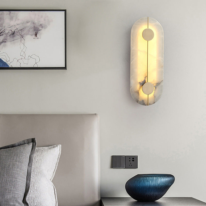 Contemporary Scandinavian Copper Marble Round Oval LED Wall Sconce Lamp For Living Room