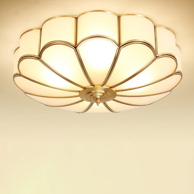 Contemporary Luxury Flower Copper Glass 3/4/6 Light Flush Mount Ceiling Light For Living Room