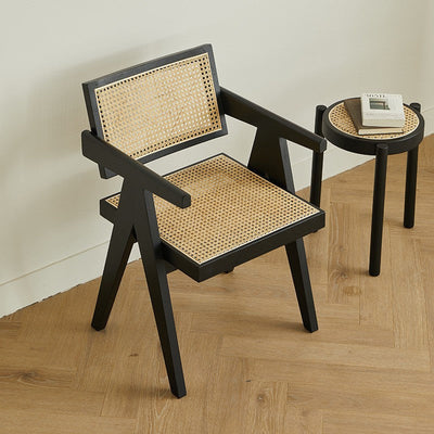 Modern Minimalist Square Solid Wood Rattan Dining Chair Four Legs Backrest Armrest For Dining Room