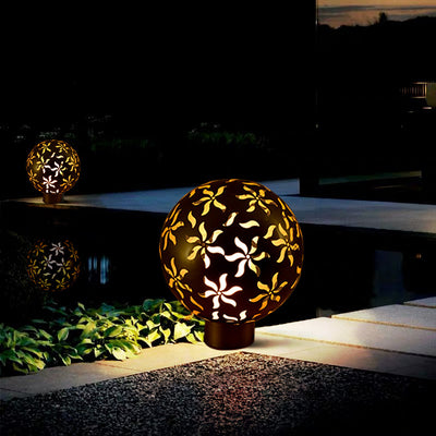 Contemporary Industrial Solar Stainless Steel Carved Sphere 1-Light Post Light Lawn Landscape Light For Outdoor Patio