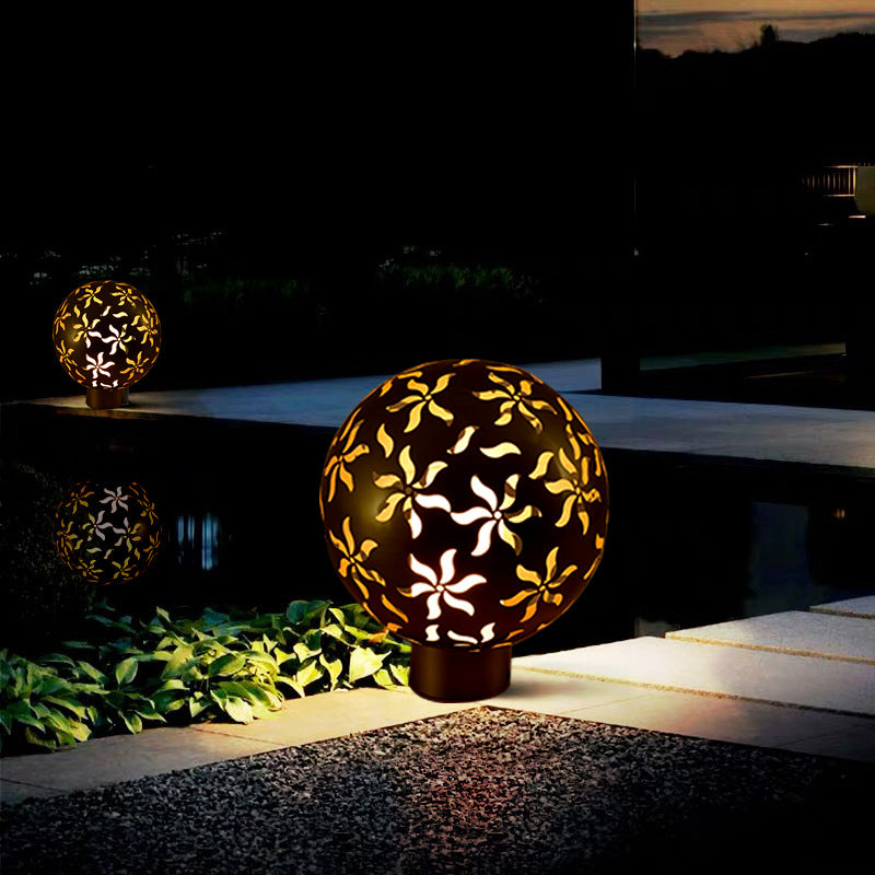 Contemporary Industrial Solar Stainless Steel Carved Sphere 1-Light Post Light Lawn Landscape Light For Outdoor Patio