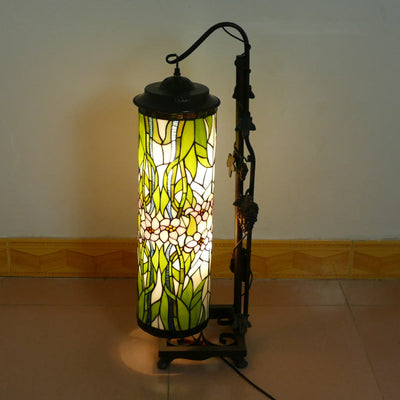 Traditional Tiffany Column Iron Glass 2-Light Standing Floor Lamp For Living Room